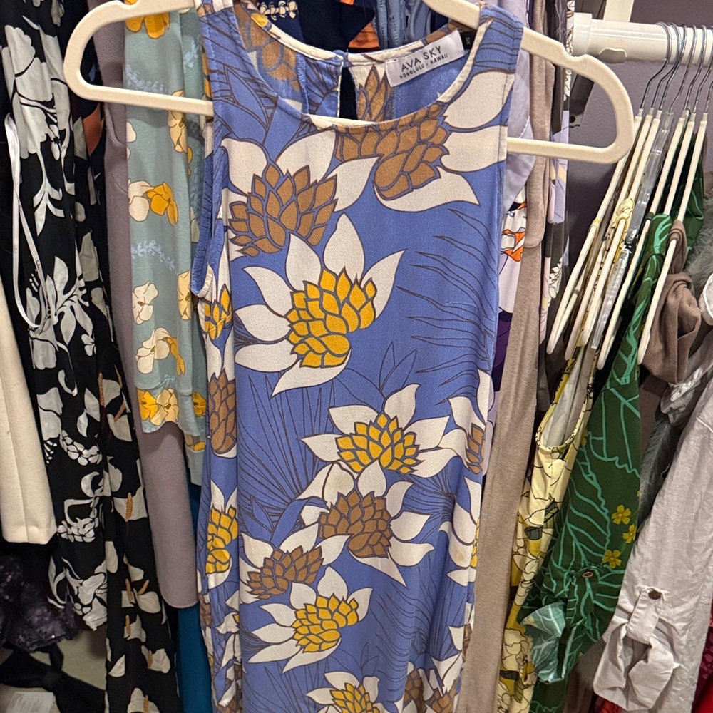 Ava Sky Fighting Eel XS Blue Floral Tank Dress - Picture 4 of 6
